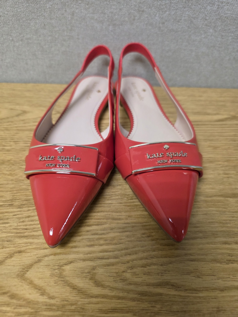 Like New Kate Spade Red Patent Pointed Toe Slingback Flats with Logo